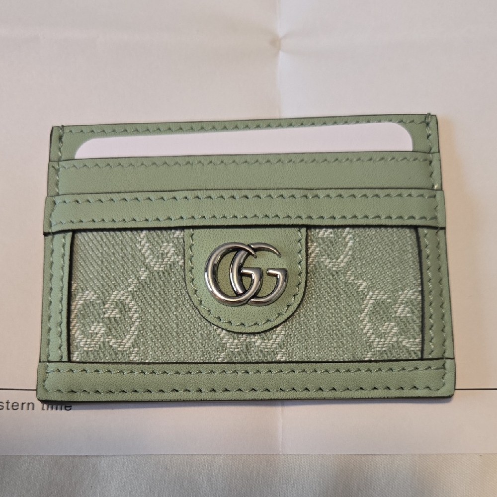 Gucci Mint Green Card Holder with Silver Logo